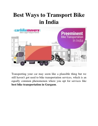 Best Ways to Transport Bike in India