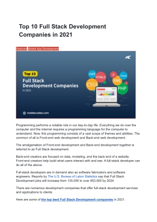 Top 10 Full Stack Development Companies in 2021
