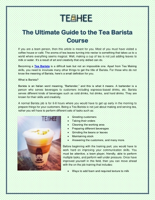 Tea Barista Course