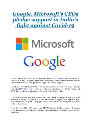 Google, Microsoft's CEOs pledge support in India's fight against Covid-19