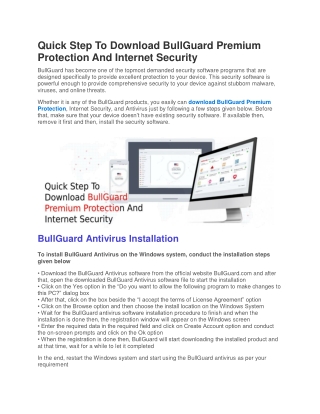 Quick Step To Download BullGuard Premium Protection And Internet Security