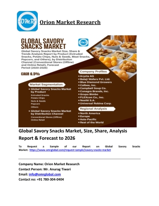 Global Savory Snacks Market Trends, Size, Competitive Analysis and Forecast 2020