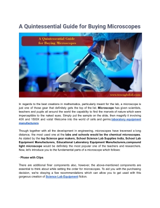 A Quintessential Guide for Buying Microscopes