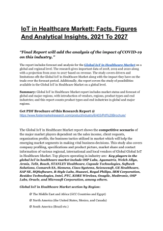 IoT in Healthcare Markett To Hold A High Potential For Growth By 2027