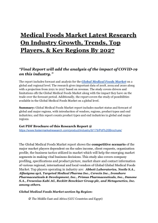 Medical Foods Market To Hold A High Potential For Growth By 2027