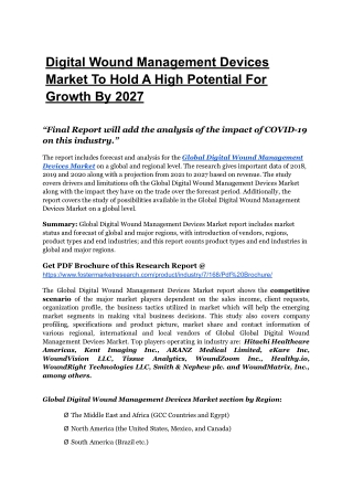 Digital Wound Management Devices Market Latest Research On Industry Growth, Tren