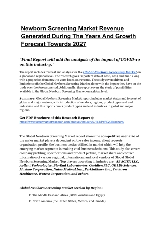 Newborn Screening Market To Hold A High Potential For Growth By 2027