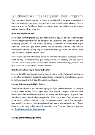 Southwest Airlines Frequent Flyer Program