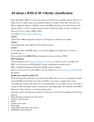 All about a BMI of 30 | Obesity classification