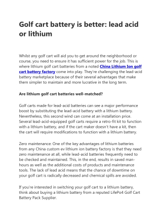 China  Lithium Ion golf cart battery factory
