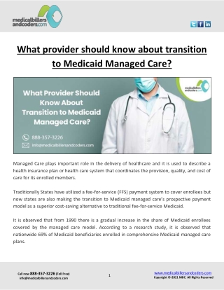 What provider should know about transition to Medicaid Managed Care