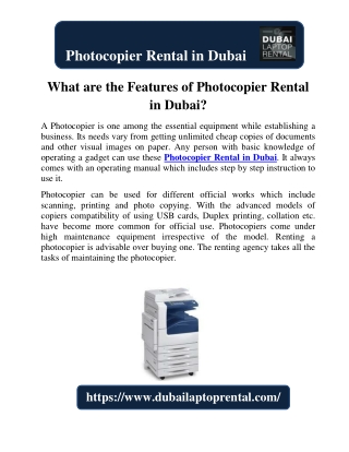 What are the Features of Photocopier Rental in Dubai?