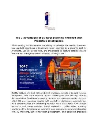 Top 7 advantages of 3D laser scanning enriched with Predictive Intelligence.