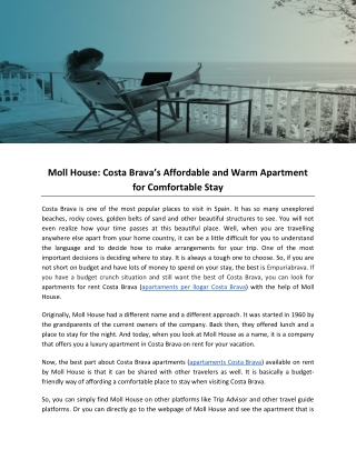 Moll House- Costa Brava’s Affordable and Warm Apartment for Comfortable Stay