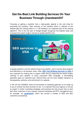 Get the Best Result On Your Business Through Digital Marketing Services seoteam247