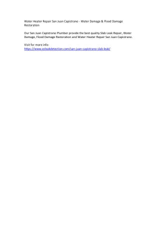 Water Heater Repair San Juan Capistrano - Water Damage & Flood Damage Restoratio