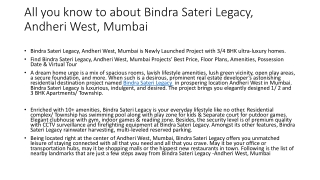 All you know to about Bindra Sateri Legacy