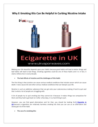 Why E-Smoking Kits Can Be Helpful In Curbing Nicotine Intake