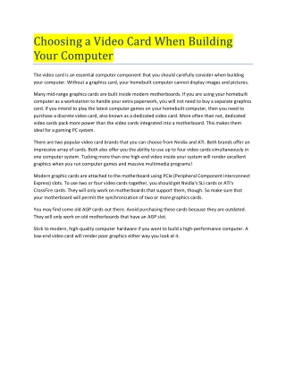 Choosing a Video Card When Building Your Computer