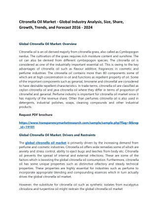 Citronella Oil Market - Global Industry Analysis, Size, Share, Growth, Trends