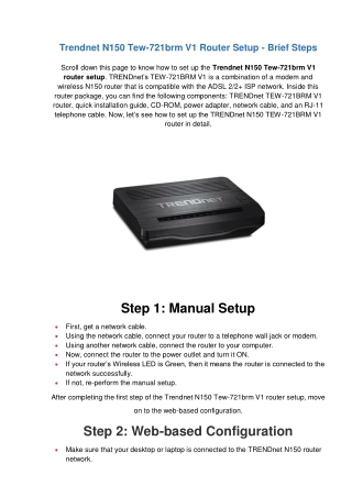 Trendnet N150 Tew-721brm V1 Router Setup | Manual & Web Based