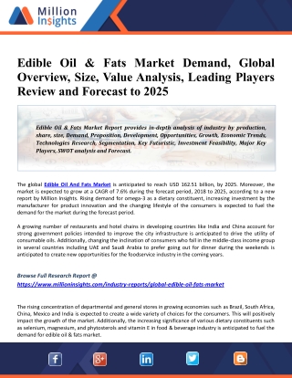 Edible Oil & Fats Market 2025 Growth, Share, Size, Key Drivers By Manufacturers