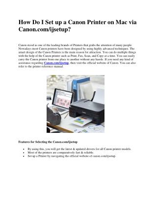 How Do I Set up a Canon Printer on Mac via Canon.comijsetup