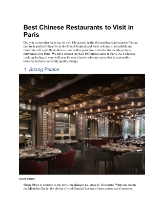 Best Chinese Restaurants to Visit in Paris