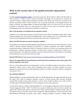 Precision Aquaculture Market with Covid-19 Impact Analysis