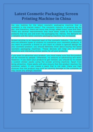 Latest Cosmetic Packaging Screen Printing Machine in China