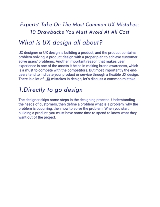 Experts’ Take On The Most Common UX Mistakes 10 Drawbacks You Must Avoid At All Cost