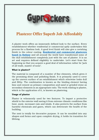 Plasterer Offer Superb Job Affordably