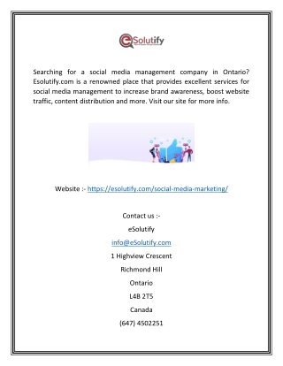 Social Media Management Company in Richmond Hill  Esolutify.com