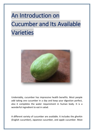 An Introduction on Cucumber and Its Available Varieties