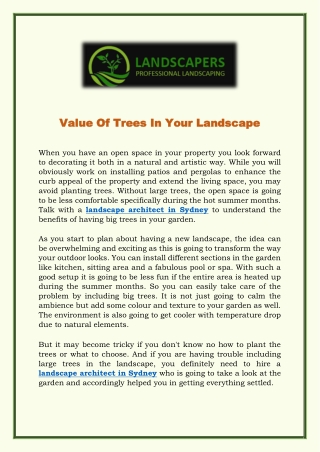 Value Of Trees In Your Landscape