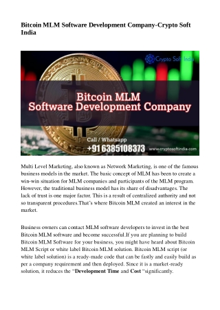 Bitcoin mlm software development company - Crypto Soft India