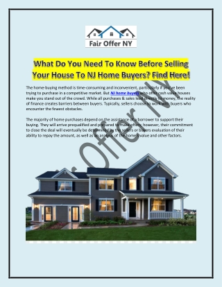 Cash Home Buyers New Jersey | Fair Offer NY