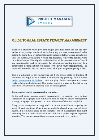 Guide To Real Estate Project Management