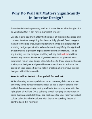 Why Do Wall Art Matters Significantly In Interior Design?
