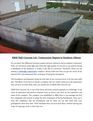 K&M Hall Concrete Ltd. Construction Experts in Southern Alberta