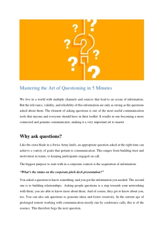 Mastering the Art of Questioning in 5 Minutes