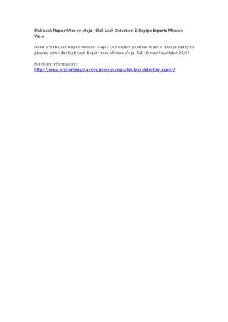 Slab Leak Repair Mission Viejo - Slab Leak Detection & Repipe Experts Mission Vi