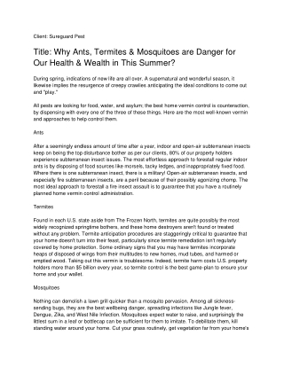 Why Ants, Termites & Mosquitoes are Danger for Our Health & Wealth in This Summer__ SGP-converted