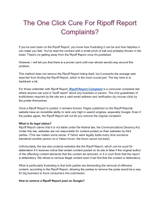 The One Click Cure For Ripoff Report Complains