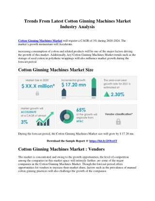 Trends From Latest Cotton Ginning Machines Market Industry Analysis