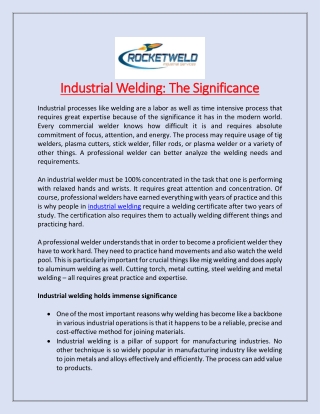 Industrial Welding: The Significance