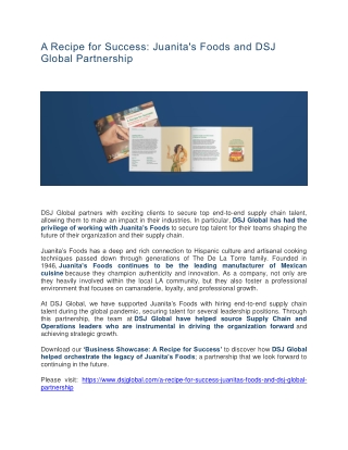 A Recipe for Success Juanita's Foods and DSJ Global Partnership