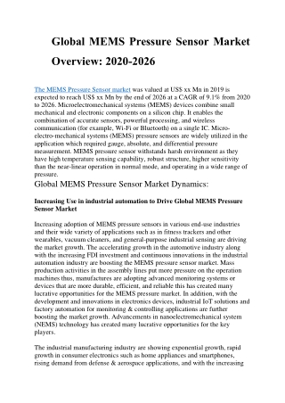 Global MEMS Pressure Sensor Market Overview