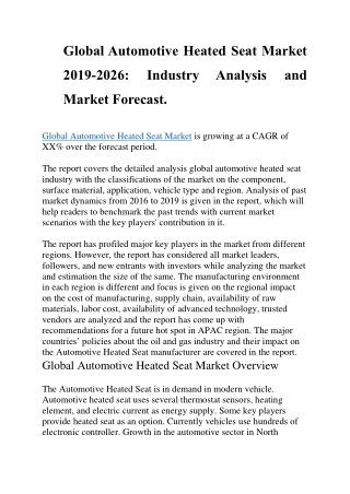 Global Automotive Heated Seat Market 2019