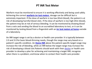 PT INR Test Meter